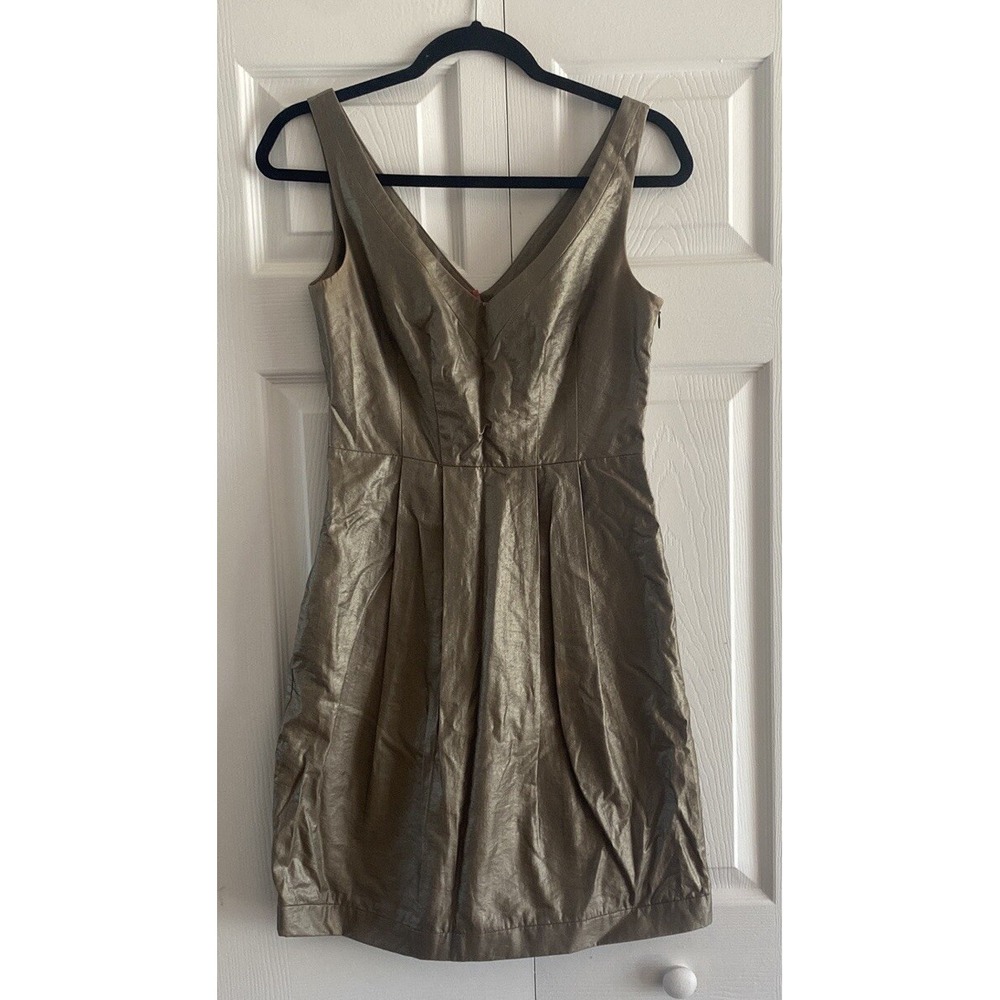 Yoana Baraschi Metallic Gold Pleated Cocktail Dress Womens Size 4 Fit Flare Luxe